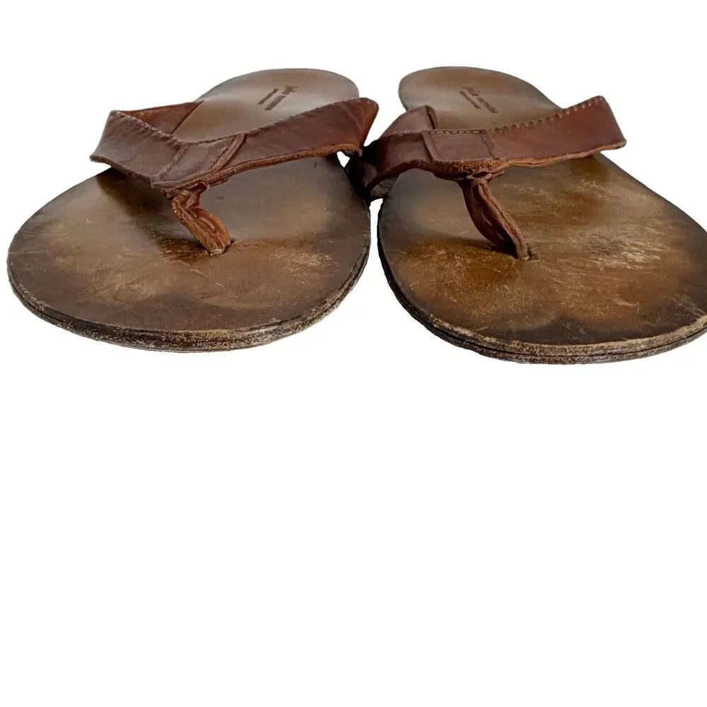 John Varvatos Brown Italian Leather Thong Sandal 10.5 10 1/2 Missing Stud $295